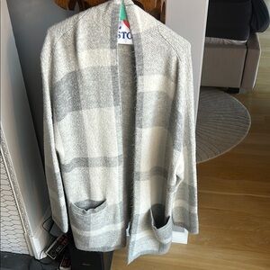 Banana Republic Soft Gray/White Plaid Sweater/Cardigan